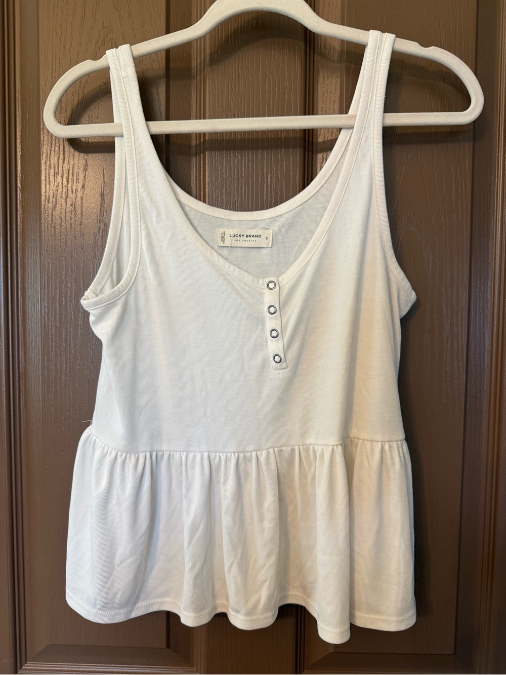 Lucky Brand White Sleeveless Peplum Camisole with Button Detail